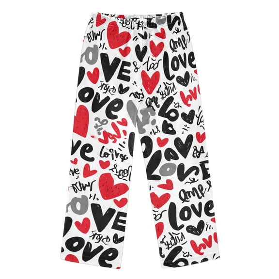 Pajama Pants Red and Black Love Long Pant Lounge Casual Elastic Waist Sleep Flannel Pants