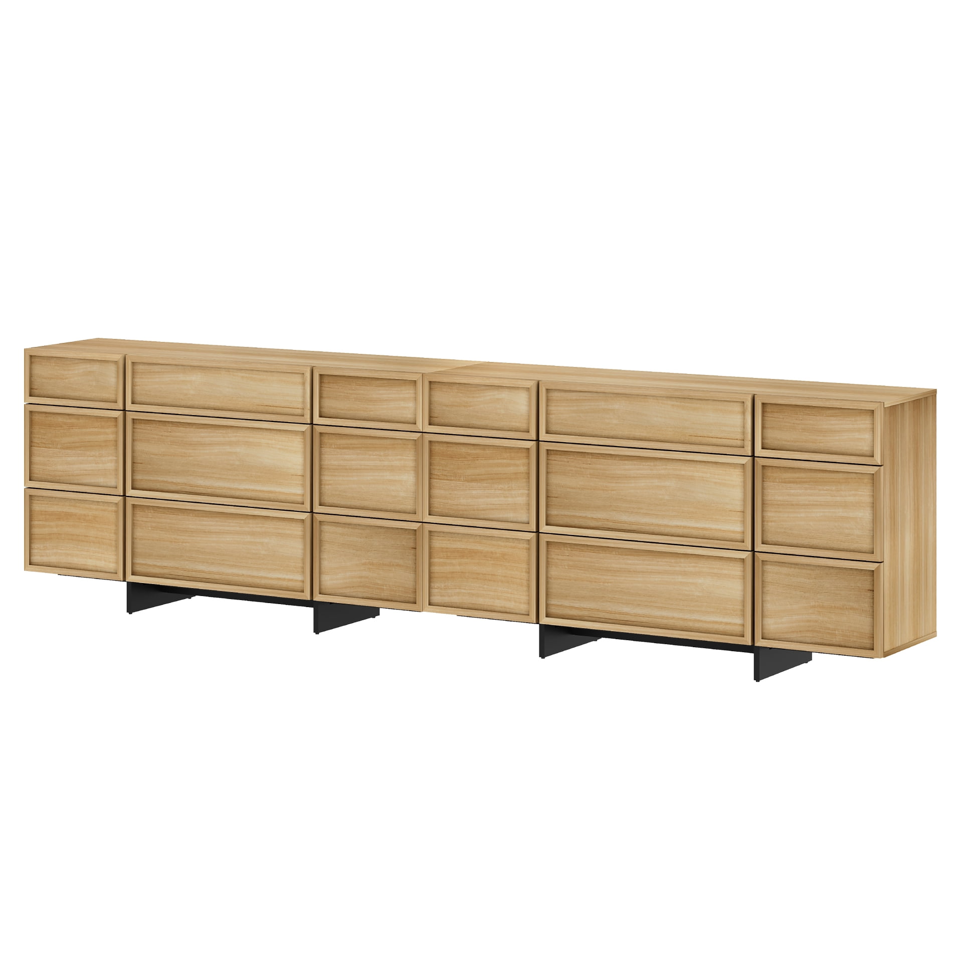 Modern Picture Frame Sideboard Buffet Cabinet with 18 Drawers and T-Shaped Wood Legs, Multifunctional Large Storage Coffee Bar Cabinet Organizer for Kitchen, Dining Room,Oak