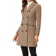 thumbnail image 5 of MODA NOVA Juniors Notched Lapel Double Breasted Back Vent Longline Overcoat, 5 of 6