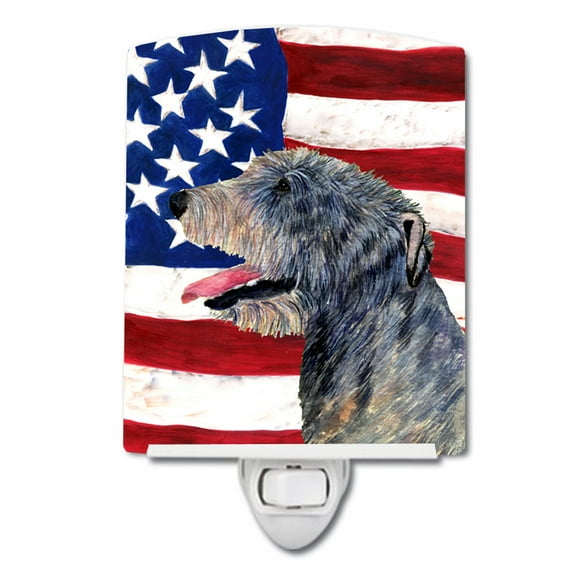 Carolines Treasures SS4033CNL USA American Flag with Irish Wolfhound Ceramic Night Light 6x4x3" multicolor