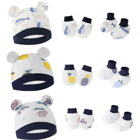 GYRATEDREAM Newborn Baby Girls Hats Mittens Socks Set Hospital Hat Beanie Infant Bow Hats Baby Cotton Gloves No Scratch Mittens