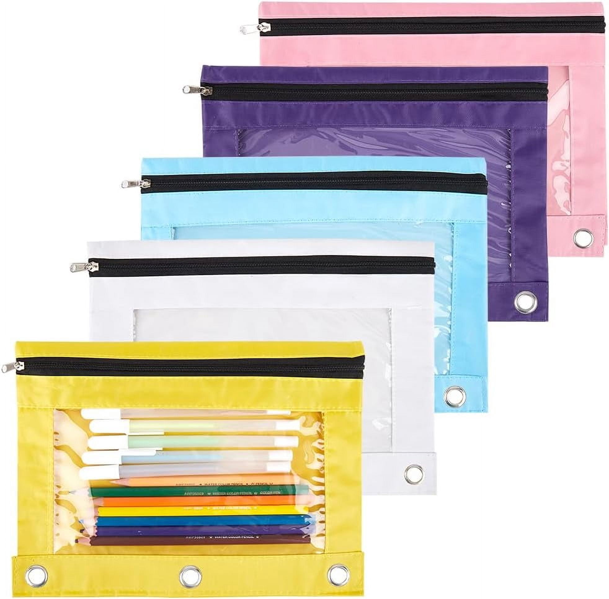 7 Colors Pencil Pouches Zippered for 3 Ring Binder with Smooth Zippers Dual-Pockets Mesh Window Pencil Case Cosmetic Bag Organizer for Storing Classroom Office Home Stationery Supplies
