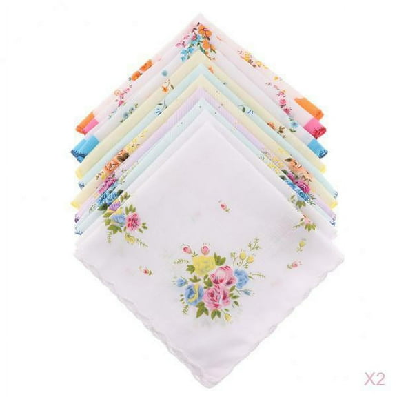 20pcs Women Lady Cotton Retro Flower Hanky 12''
