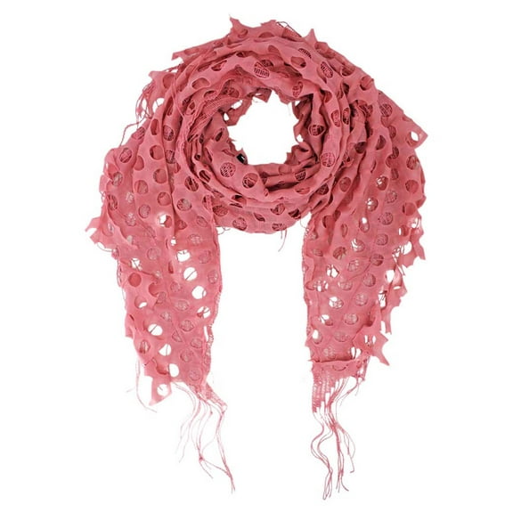 Salmon Pink Open Knit Lace Net Fringed Shawl Scarf Wrap