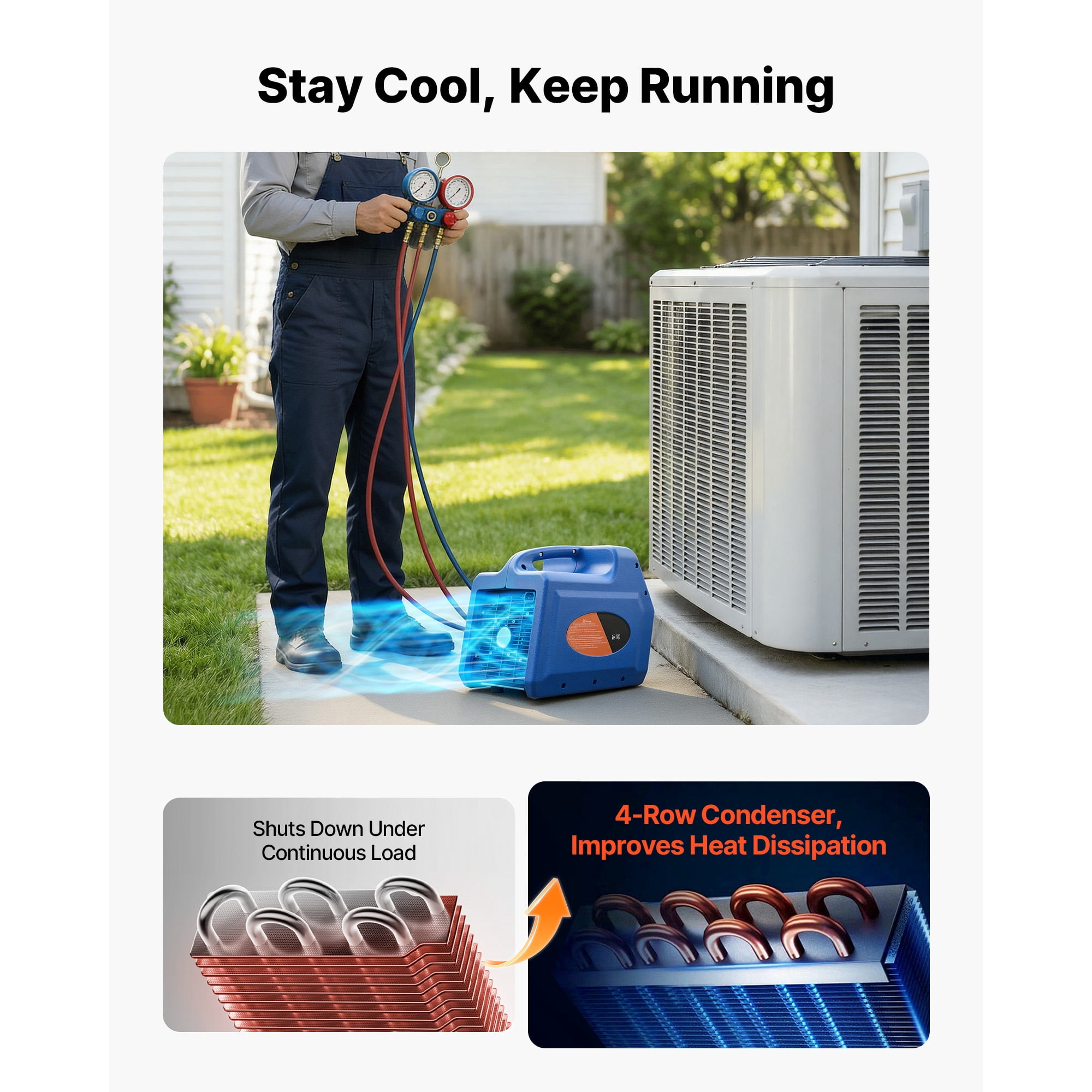 KFFKFF Portable Refrigerant Recovery Unit, 1 HP 110V 60Hz Dual Cylinder System for Liquid and Vapor Refrigerant, 1750 RPM Recycling Equipment for Automotive and Home Air Conditioning