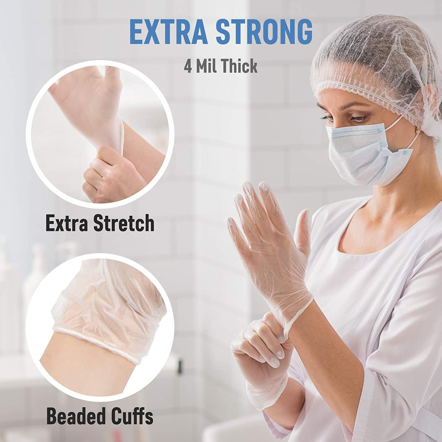 Dre Health Disposable Vinyl Gloves (L) 1000 Pack - Clear Latex and Powder Free Medical Exam Gloves 10 Boxes of 100