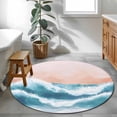 thumbnail image 3 of Abstract Ocean Round Rugs for Living Room 4ft Wave Teal Orange Ombre Modern Art Non Slip Circle Rug Washable Low-Profile Indoor Carpet for Bedroom, Dining Room, Bathroom, 3 of 9
