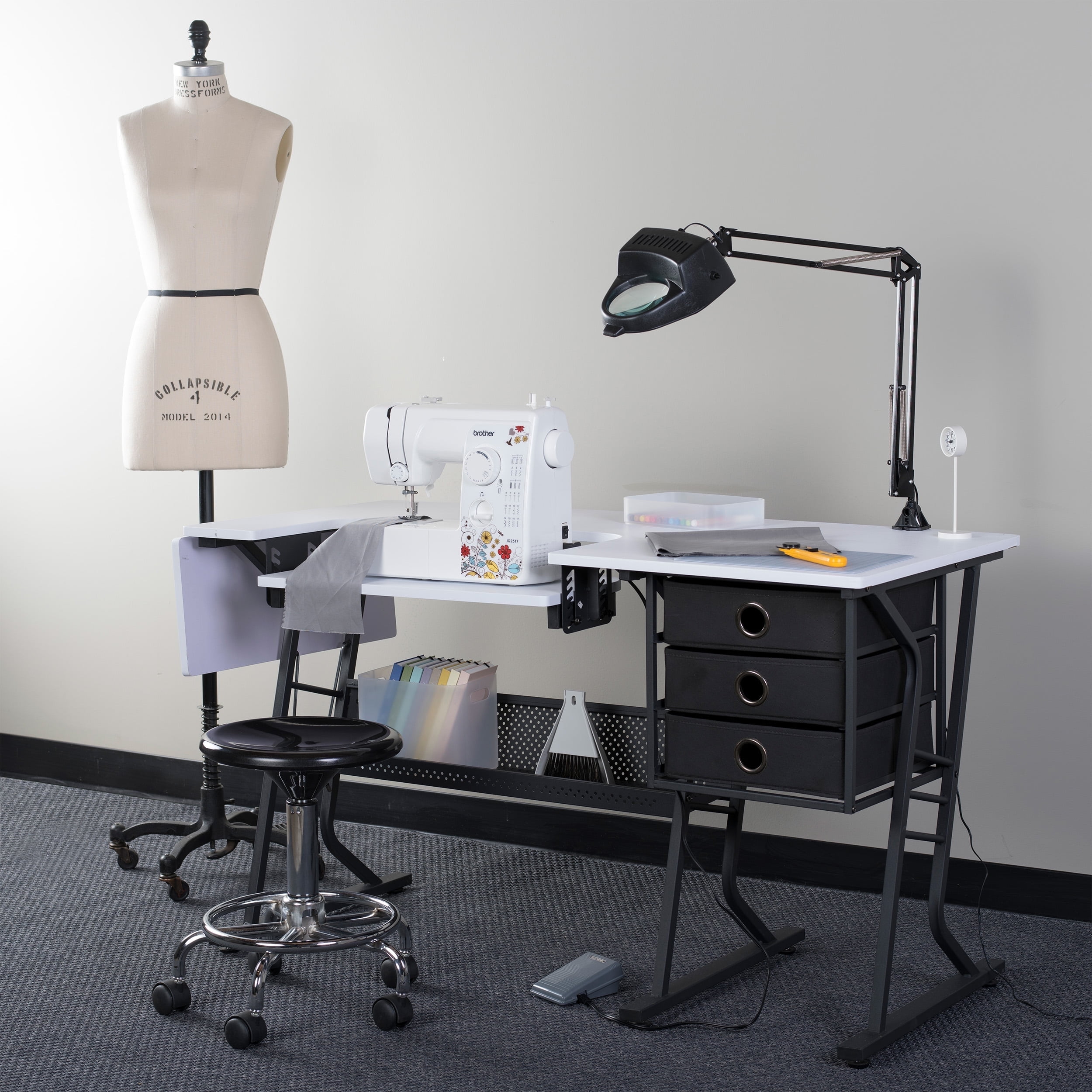 Sew Ready Eclipse Ultra Hobby/Office/ Sewing Desk with Height Adjustable Platform and Storage Black/White