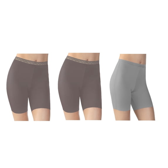 Vassarette Women's 3-Pack Invisibly Smooth Slip Short, Style 12385, Walnut/Walnut/Grey, Small/5