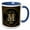 Blue/White, variant on 3drose, Monogram Initial Letter M Black and Image of Gold Ornamental Flourish, 11oz Two-tone Black Mug