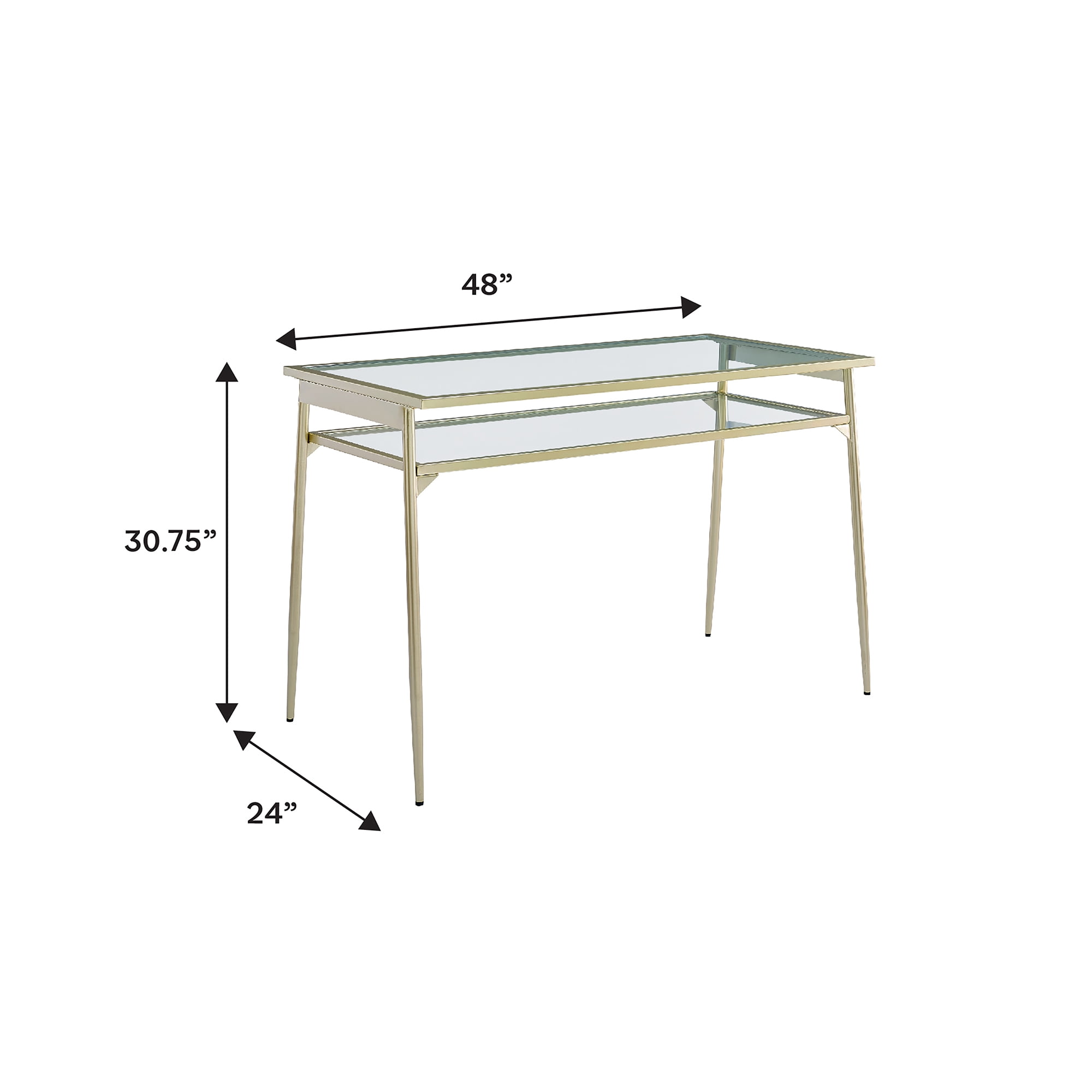Walker Edison Modern Glass Tiered Writing Desk, Gold