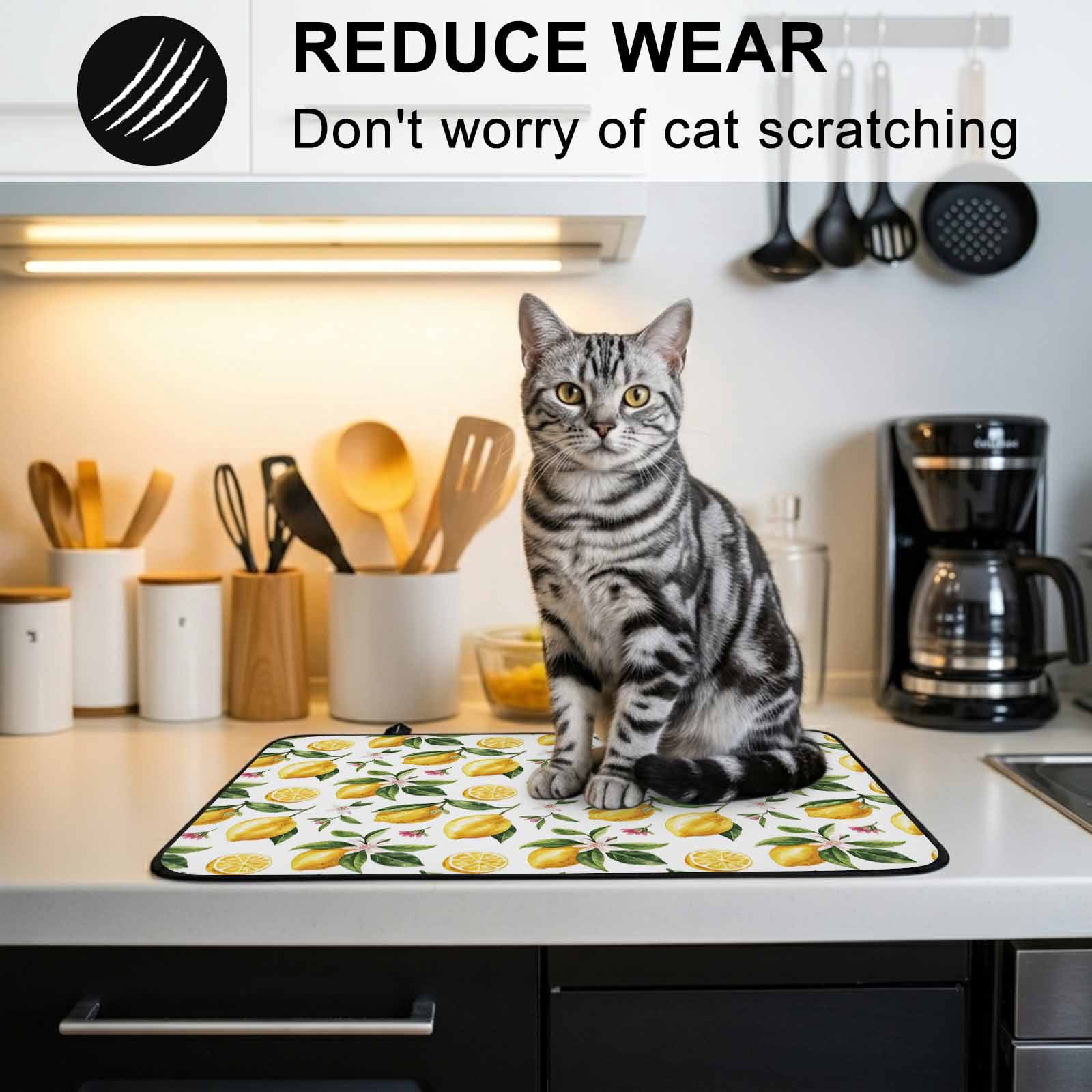 Yellow Lemon Stove Top Cover for Electric Stove, Heat-proof & Non Slip Glass Top Stove Cover Protector, Tropical Green Leaf Pink Floral Fruit Kitchen Flat Cooktop Rubber Mat 24x21 Inches