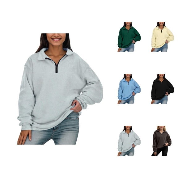 Sweatshirt Women Women's Solid Color Sweatshirt Womens Oversized Half Zip Pullover Long Sleeve Sweatshirt Quarter Zip Hoodie Sweater Girls Fall Blouse Clothes