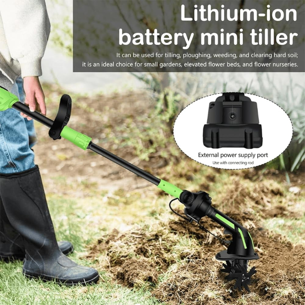 2-in-1 Cordless Tiller & Cultivator with Extension Pole, 24V Battery Powered Handheld Garden Tiller, Electric Soil Cultivator for Weeding and Aerating, Yard & Lawn (No Extension Pole, 1 Battery)