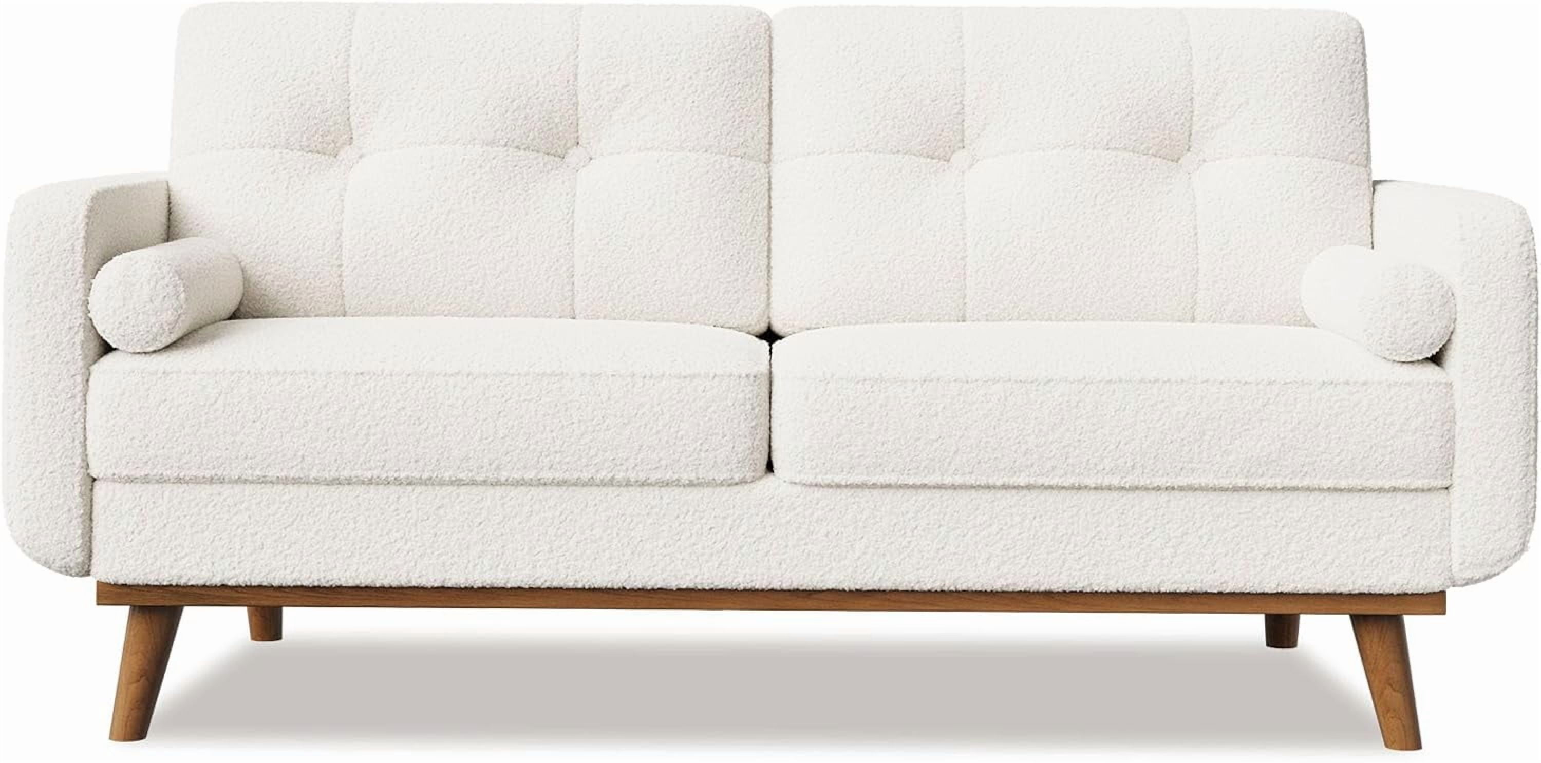 IdealHouse 65" Loveseat Sofa, Mid Century Modern 2-Seater Couch, Teddy Fleece Boucle Upholstered, Deep Seat Love Seat for Living Room, Bedroom, Beige