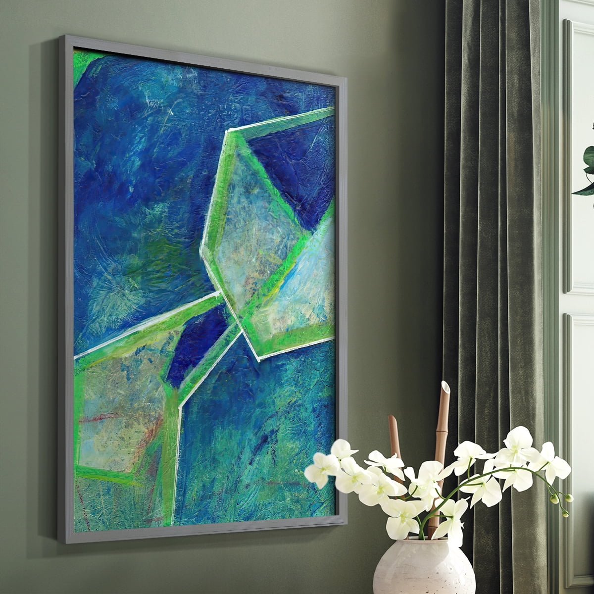 Geometric in Cool III Framed Print in Gray Solid Wood Framed Print No Nail Hanging