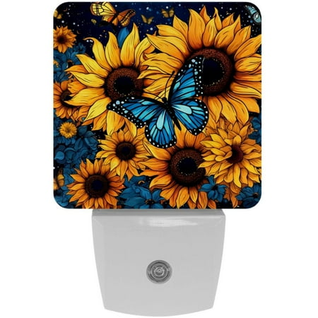 

Starry sky sunflower butterfly LED Square Night Light - Compact and Energy Efficient Illumination for Bedrooms and Bathrooms - Plug-in Wall Lamp with Auto Sensor