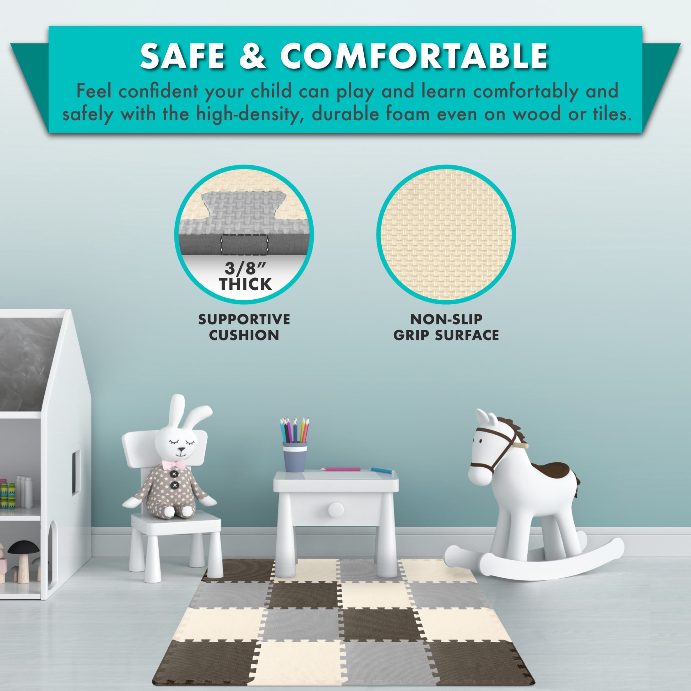 ProSource Kids Solid Colors Foam Puzzle Floor Play Mat, 36 or 16 tiles