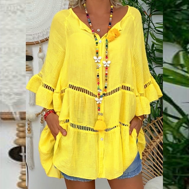 Hauts d'Été Grande Taille pour Femmes, Manches Courtes Décontractées, Col en V, Pull-Over, T-Shirt en Solde