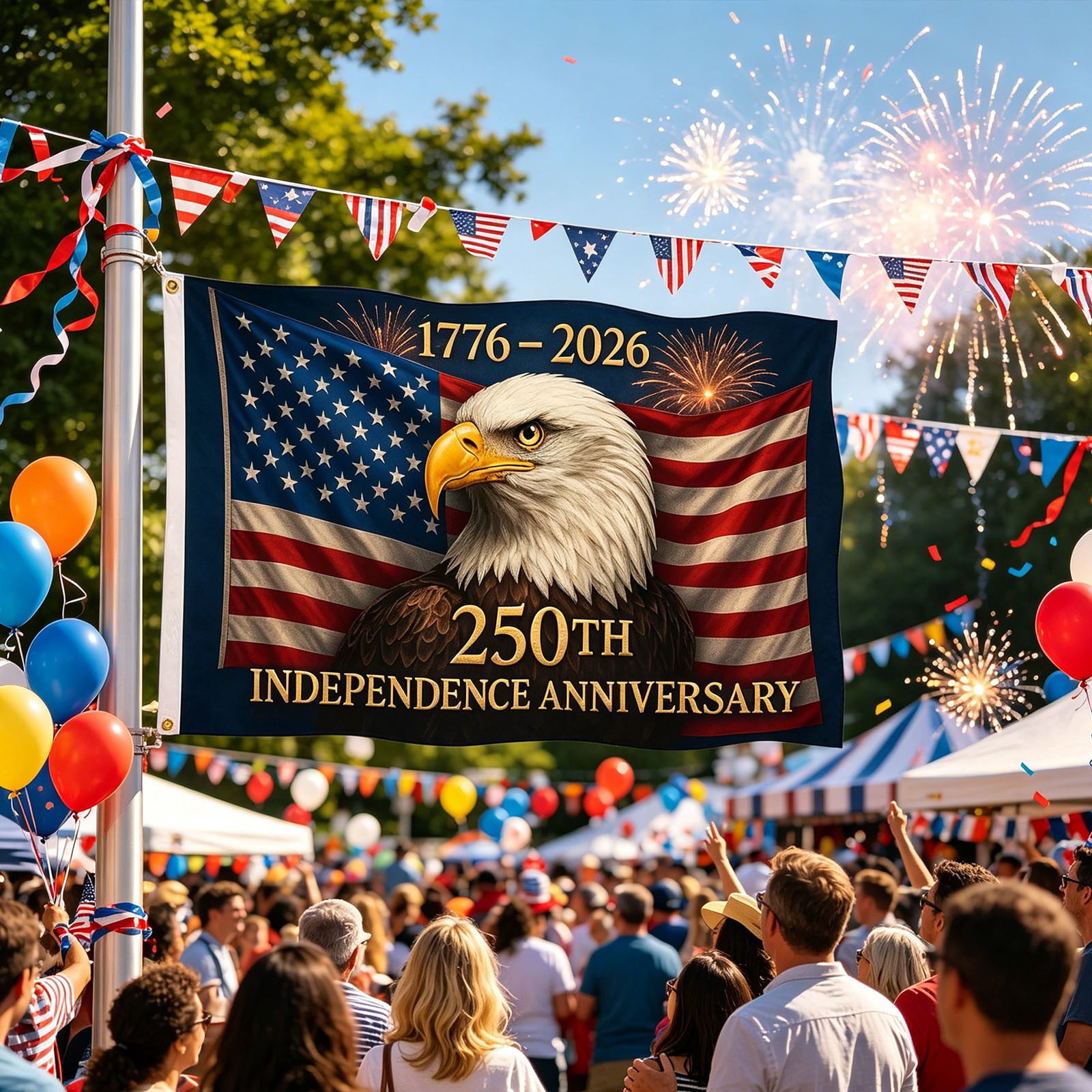 Win s Way USA 250th Anniversary Flag 1776-2026 American Independence Celebration Banner