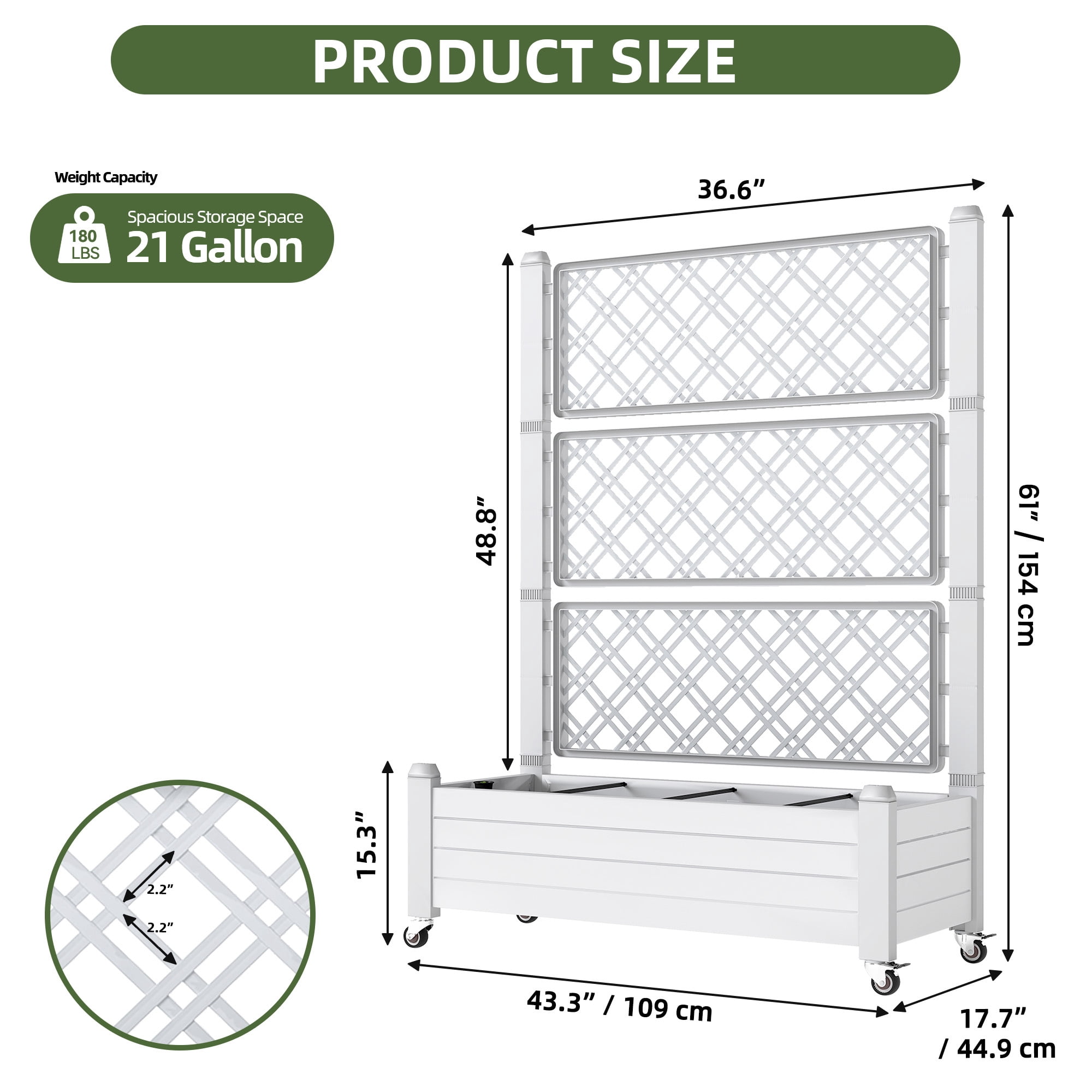 Uforic 3.6 x 1.5 x 5 FT Raised Garden Bed with Trellis, Large Outdoor Planter Box on Wheels for Patio, Grayish-White for Climbing Plants Vegetables