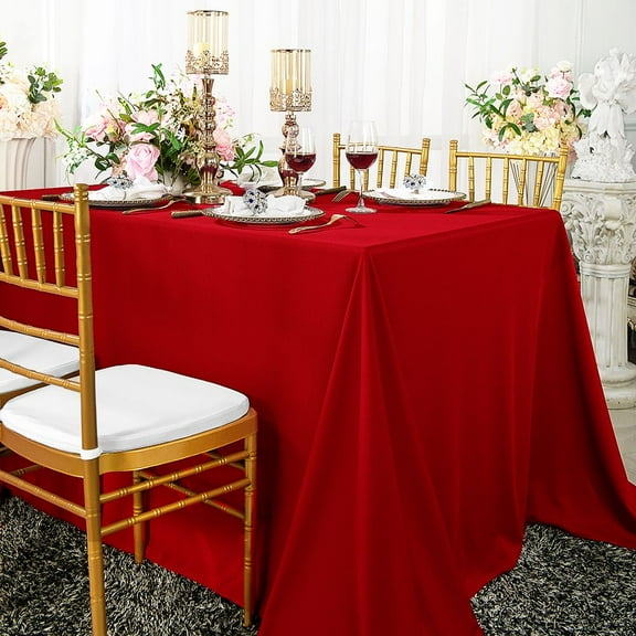 Wedding Linens Inc. Wholesale Scuba Wrinkle Free 54" x 96" Rectangular Table Cover Tablecloth - Red