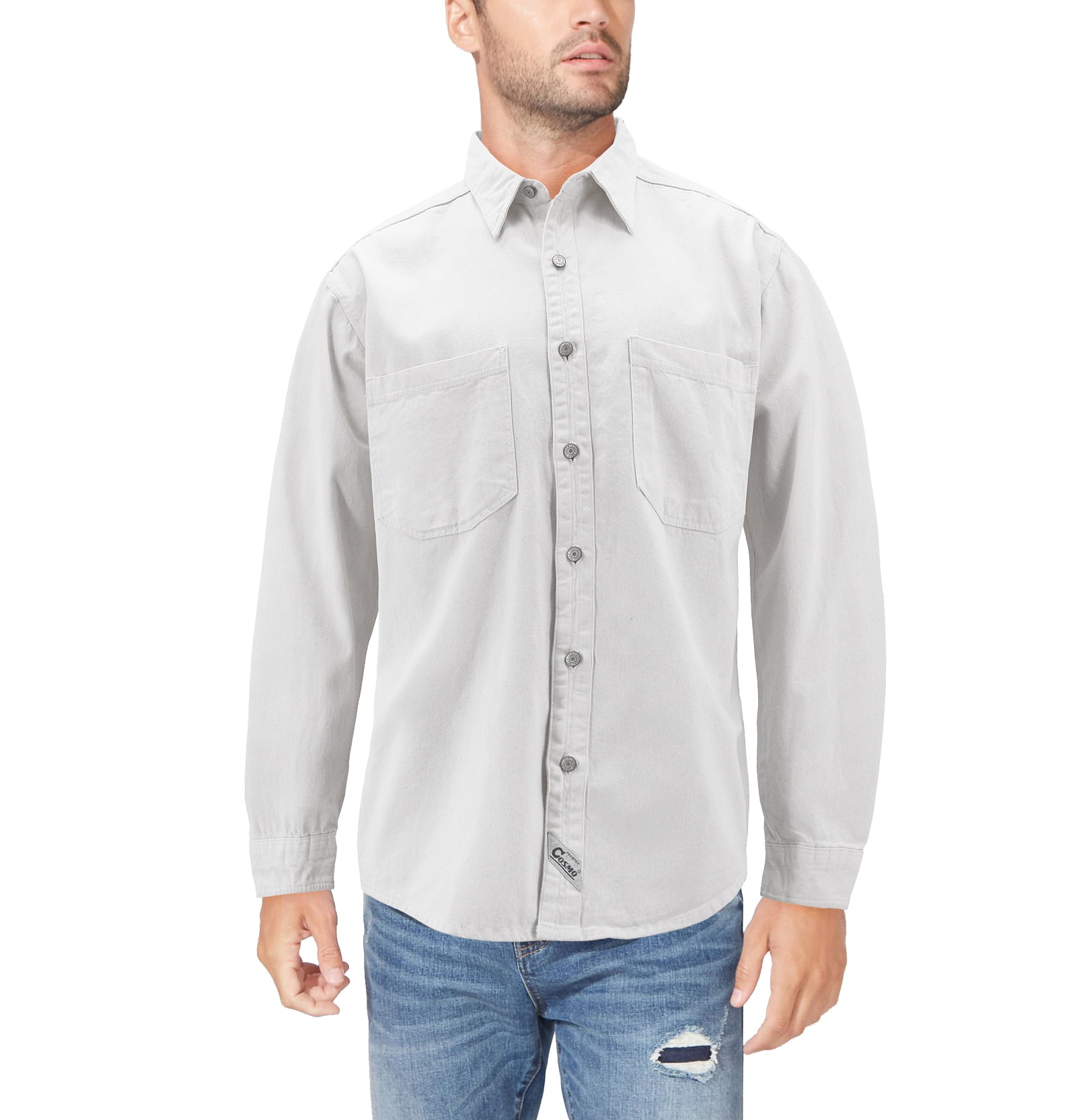 Men’s Cotton Denim Button Down Long Sleeve Casual Jean Dress Shirt