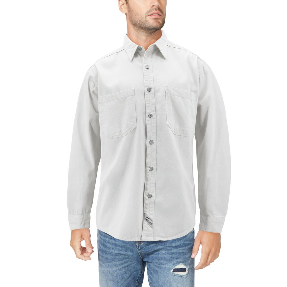 VKWEAR Men’s Cotton Denim Button Down Long Sleeve Casual Jean Dress