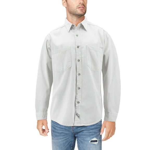Men’s Cotton Denim Button Down Long Sleeve Casual Jean Dress Shirt (White, XL)