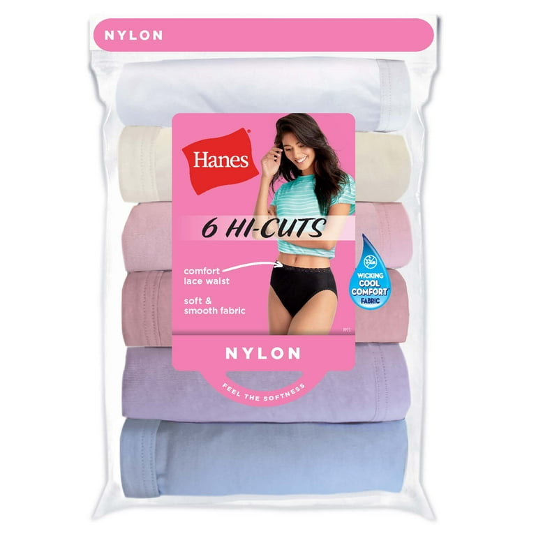 Hanes Women's Nylon Hi-Cut Underwear, 6-Pack 