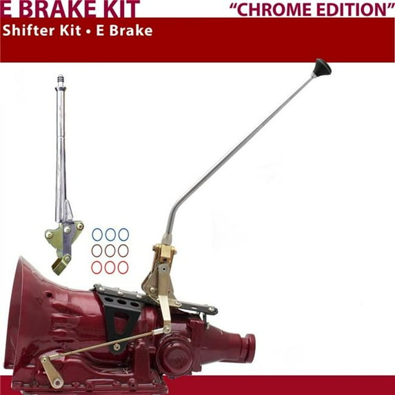 American Shifter C6 Shifter Kit 16 in. E Brake Chrome Dual Shift 16 in. Handle Ringed Knob for CEB98