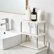 3 tier plastic storage shelves for pantry kitchen bathroom laundry, slim freestanding floor rack, small space organizer shelving unit, white