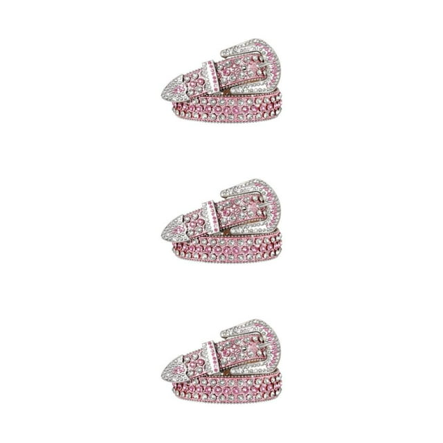 Decodeary Wide Application Rhinestone Belt Western Belt For Parties Bars And Concerts Modify Waist Line Pink 105cm 3Set