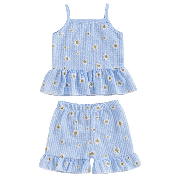 PEASKJP Summer Outfits for Toddler Girls Baby Girl Clothes Outfits Short Sets 2 Pieces with T-Shirt Short Pants Blue,18-24 Months