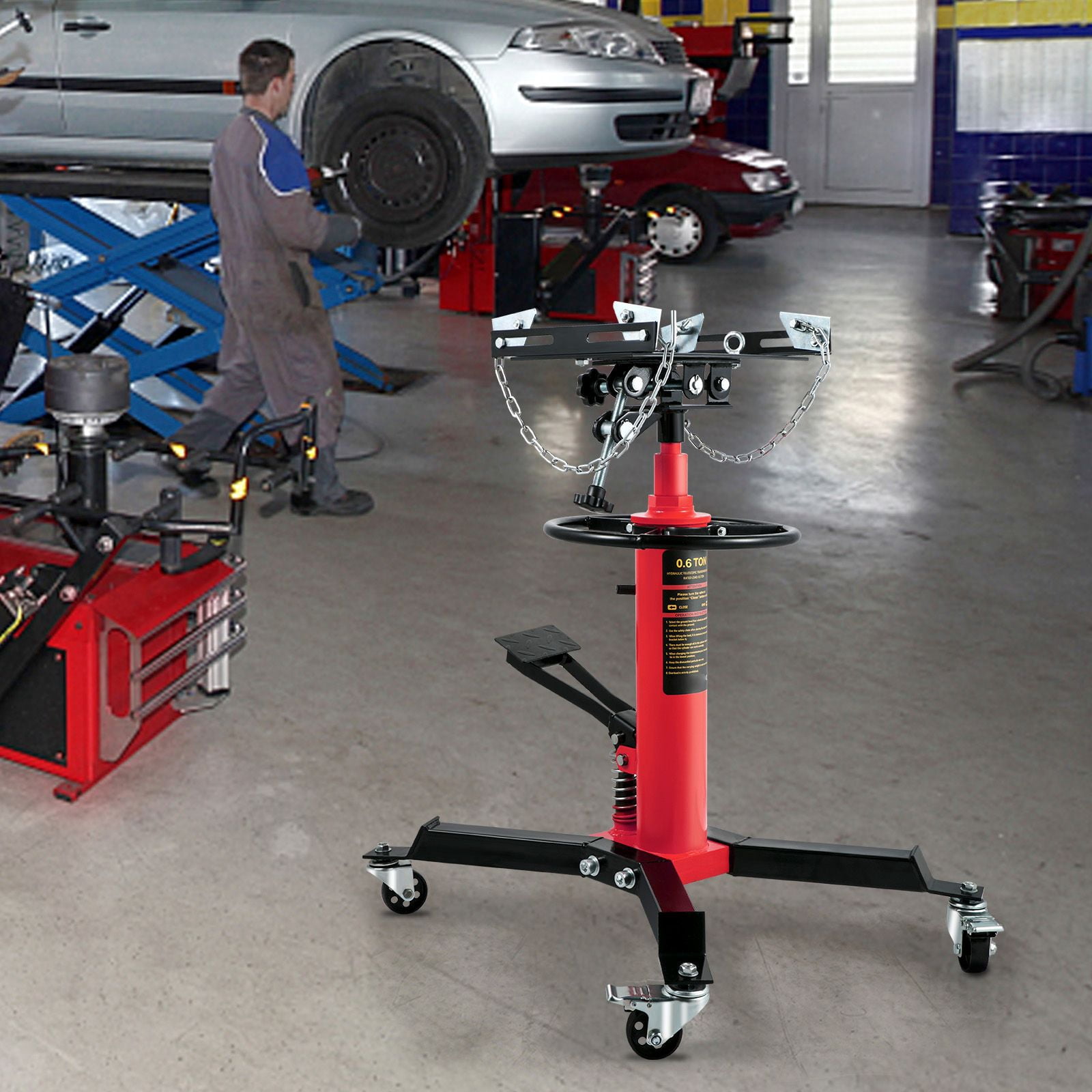 Transmission Jack,0.75 Ton/1660 lbs Capacity Hydraulic Telescopic Transmission Jack,2-Stage Floor Jack Stand with Foot Pedal,360° Swivel Wheel,Garage/Shop Lift Hoist,Red