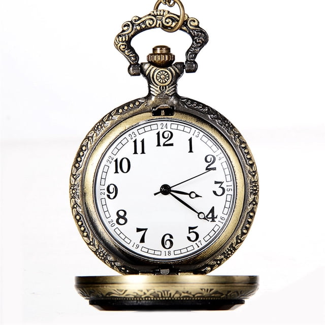 Retro Flip tipo aleación unisex cuarzo simple reloj de bolsillo analógico collar joyería