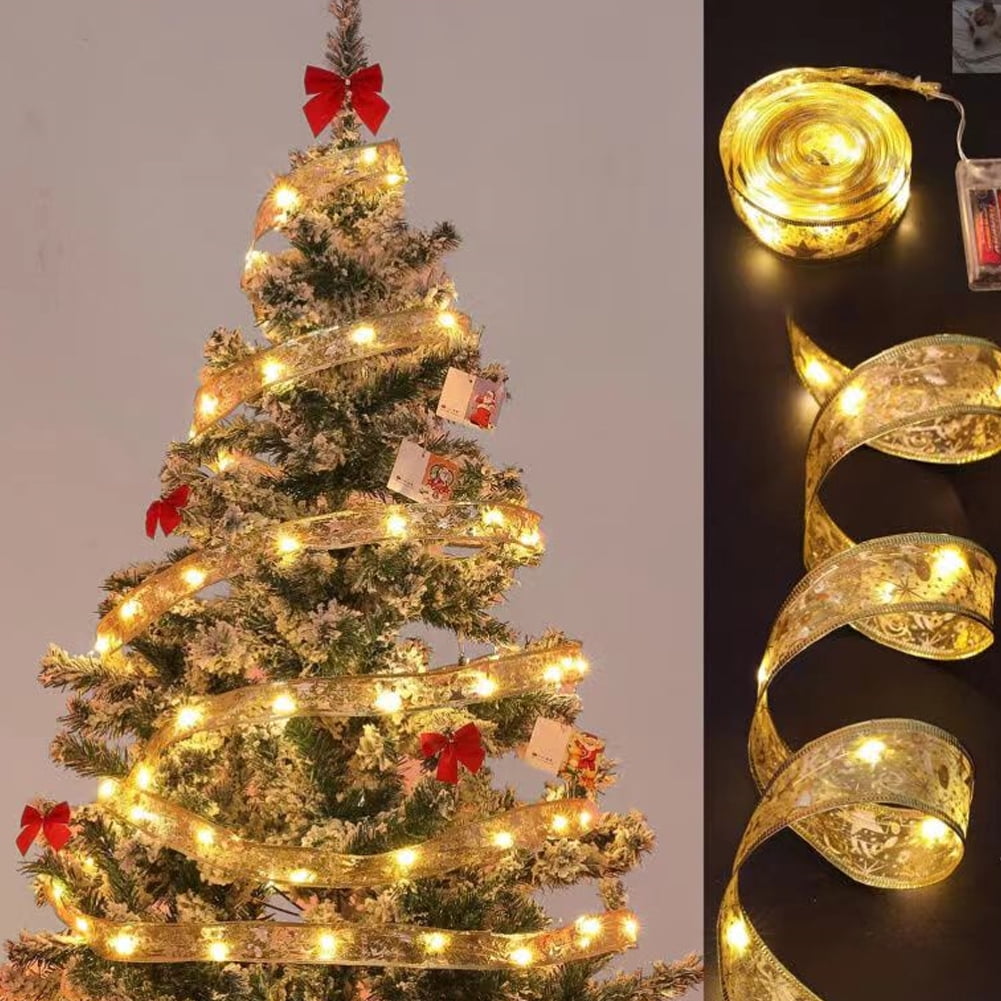 KYAIGUO Christmas Ribbon Decor Pretty Printed Grosgrain LED Strip Light for DIY Handmade Festival Home Party Birthday Christmas Decorations Gift Packing