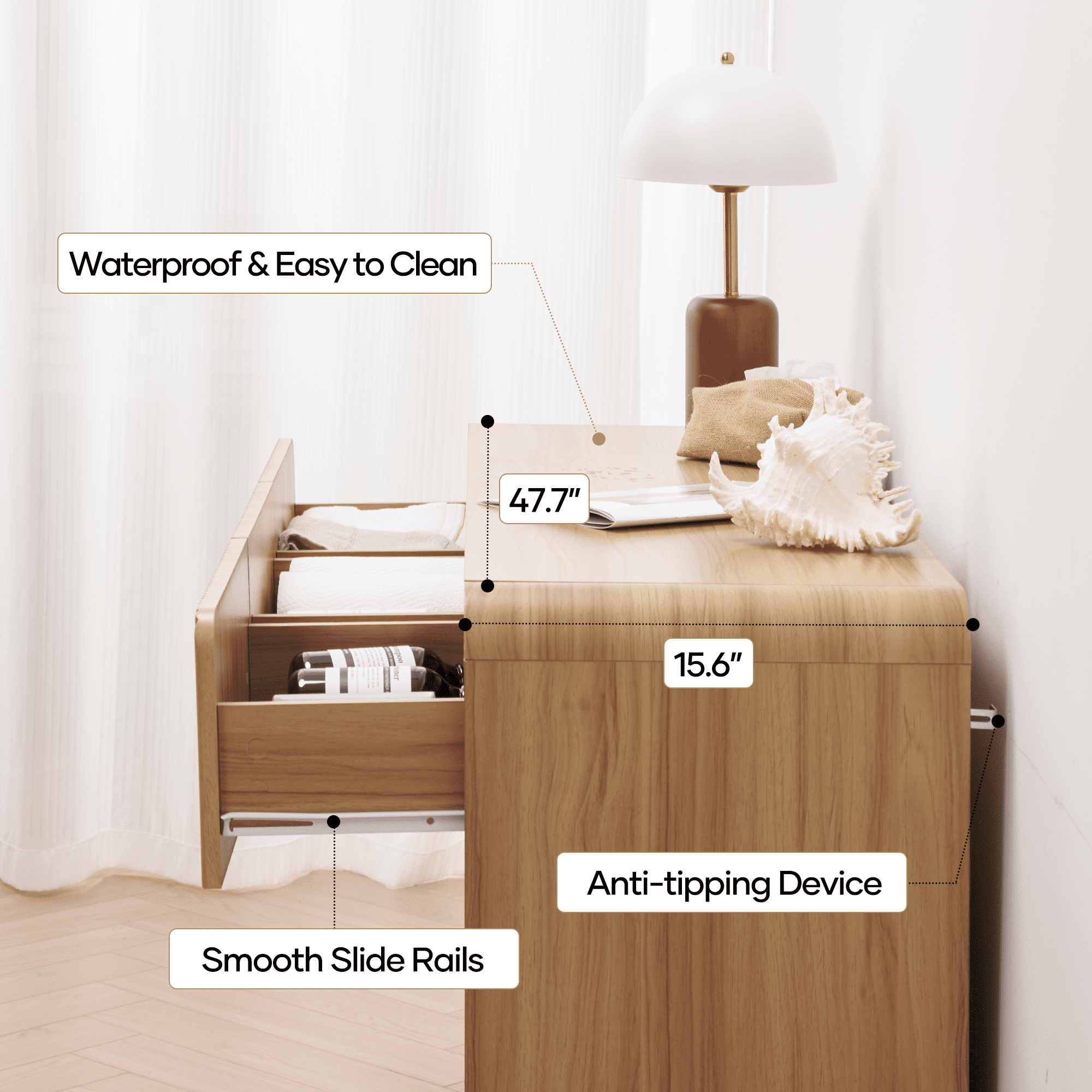 MARNUR 7 Drawer Dresser for Bedroom, Wooden Chest of Drawers for Closet, with Wide Top, Smooth Glides, for Living Room, Hallway, Kids Room, Natural Oak