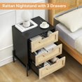 thumbnail image 2 of Black Nightstand with 3 Natural Rattan Drawers, 25" Tall Rattan Nightstand, Bo ho Mid Century Modern End Table Side Table with Storage Drawers for Bedroom, Living Room, 2 of 8