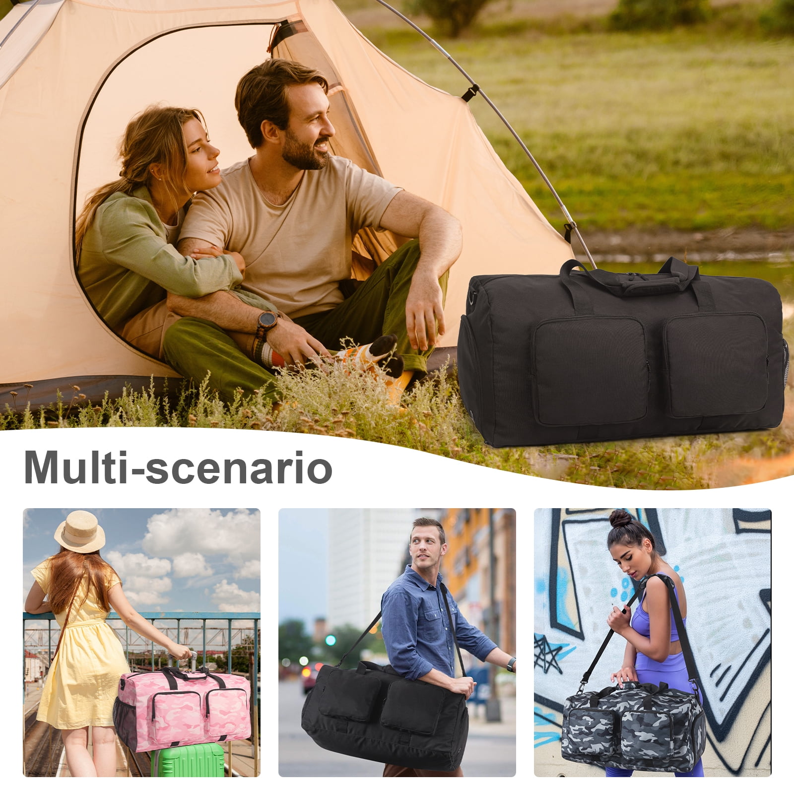 65L Travel Duffle Bag, Waterproof Sports Tote Gym Bag, Large Duffle Bag for Yoga Swimming, Black