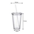 thumbnail image 2 of Reusable Plastic Cups, Double-walled Transparent Drinking Cup With Straw, Reusable Cups, Suitable For Fruit Juice, 2 of 5