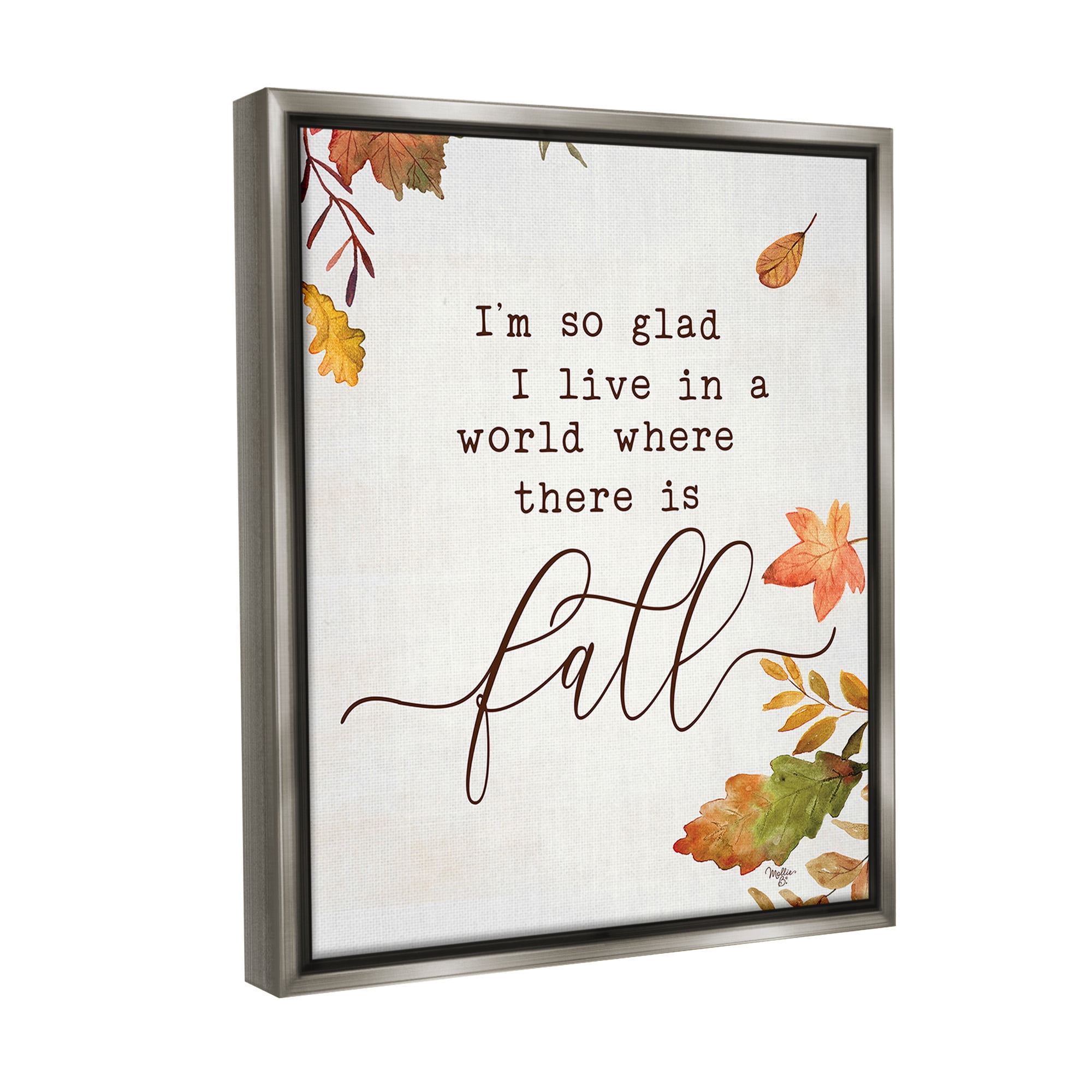 Stupell Industries A World With Fall Botanical & Floral Painting Gray Floater Framed Canvas Art Print Wall Art, 25 x 31