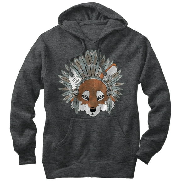 Men's Lost Gods Fox Feather Headdress Pull Over Hoodie Charcoal Heather Large