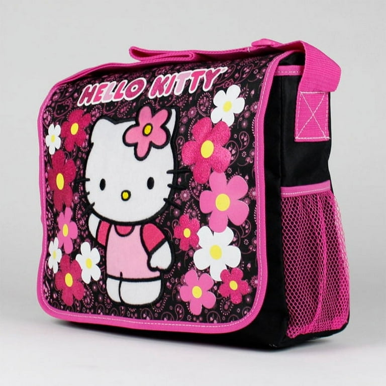Messenger Bag - Hello Kitty - Flowers Black New School Book Bag 82601