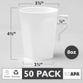 thumbnail image 2 of Ilyapa 50 Plastic Coffee Cups with Handles, 8 oz White - Disposable or Reusable Mug Pack, 2 of 6