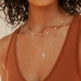 thumbnail image 4 of GOSFRY Layered Cross Necklace for Women Dainty Classic Fashionable Pearl Cross Pendant Layered Necklace Weddings Graduations Days Travel Gifts, 4 of 10