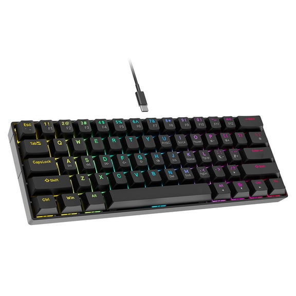 60% Mechanical Keyboard, Wired Gaming Keyboard with Blue Switches, LED Backlit Ultra-Compact 61 Keys Mini Keyboard for Laptop Gamer