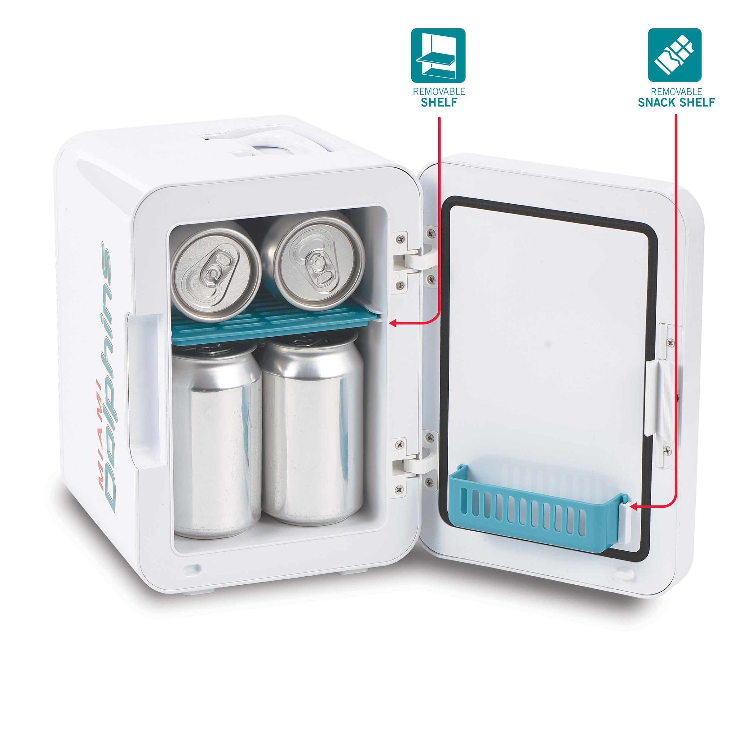 NFL Miami Dolphins Mini Fridge, White, 4L, 6 Cans