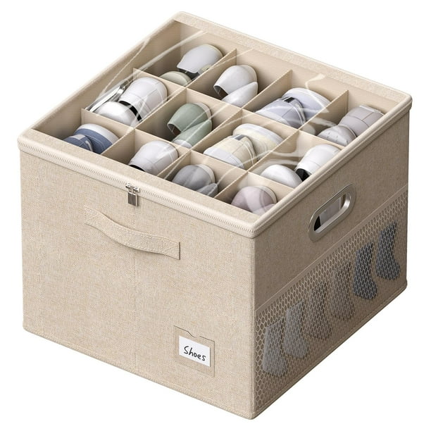 FHSQX Organizador de zapatos para armario se adapta a 12 pares de contenedores de almacenamiento de zapatos con cubierta transparente y divisores ajustables para zapatos, caja de zapatos, almacenamien
