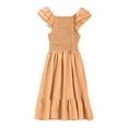 thumbnail image 5 of Loopsun Girls Summer Dresses, Girl's Fashion Summer Solid Color Flying Sleeve Pleated Dress Orange 9-10 Years, 5 of 5